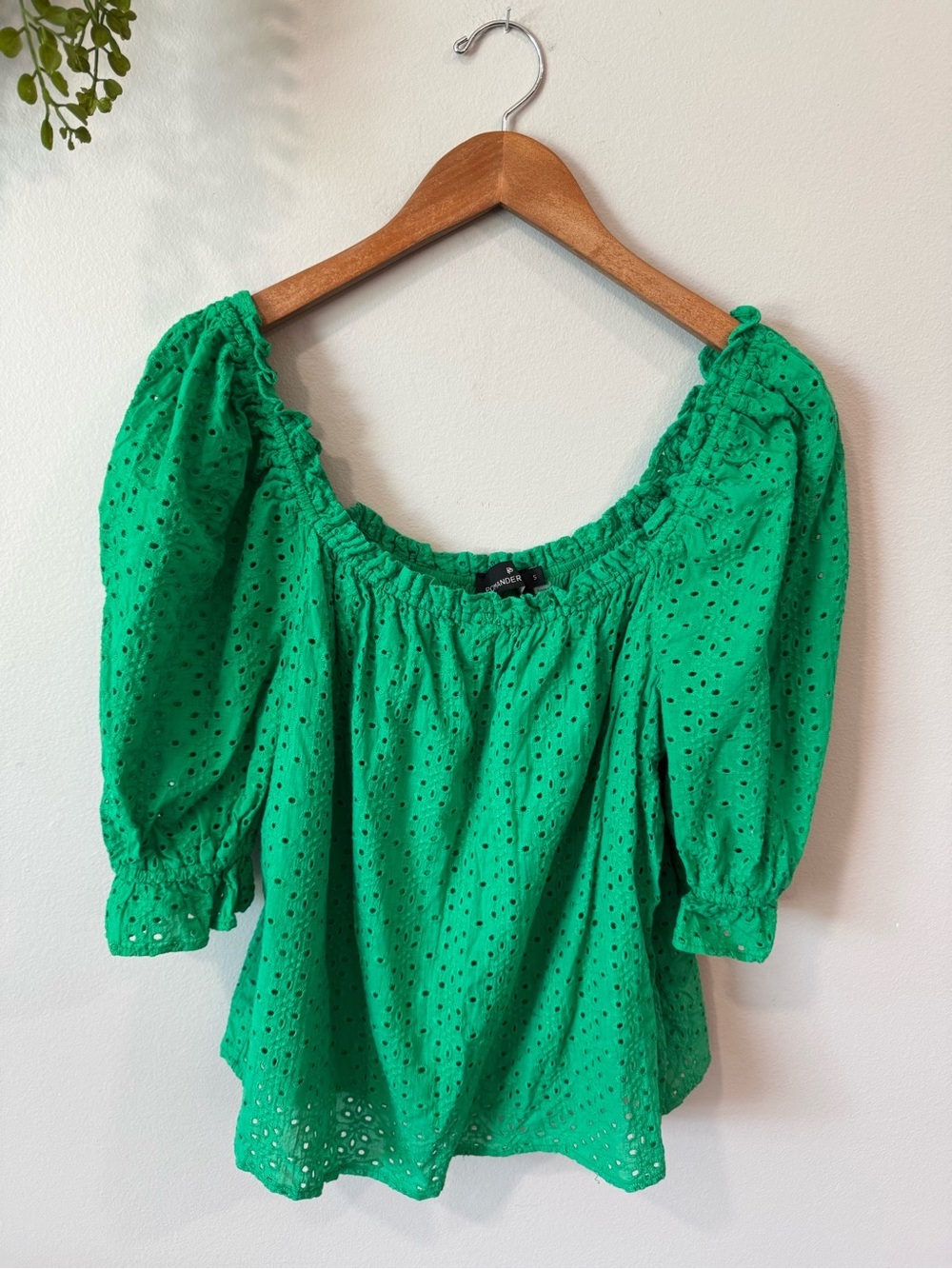 Pomander Place Green Eyelet Puff Sleeve Blouse Sz Small